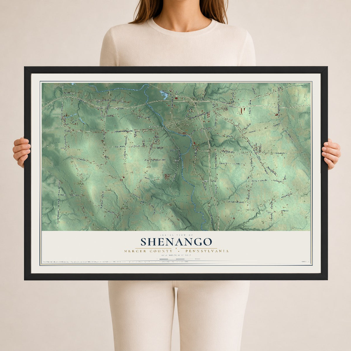 Map of Shenango, Mercer County, Pennsylvania, 24 x 36 inch print in a black wood frame