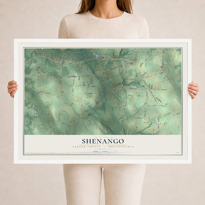 Map of Shenango, Mercer County, Pennsylvania, 24 x 36 inch print in a white wood frame