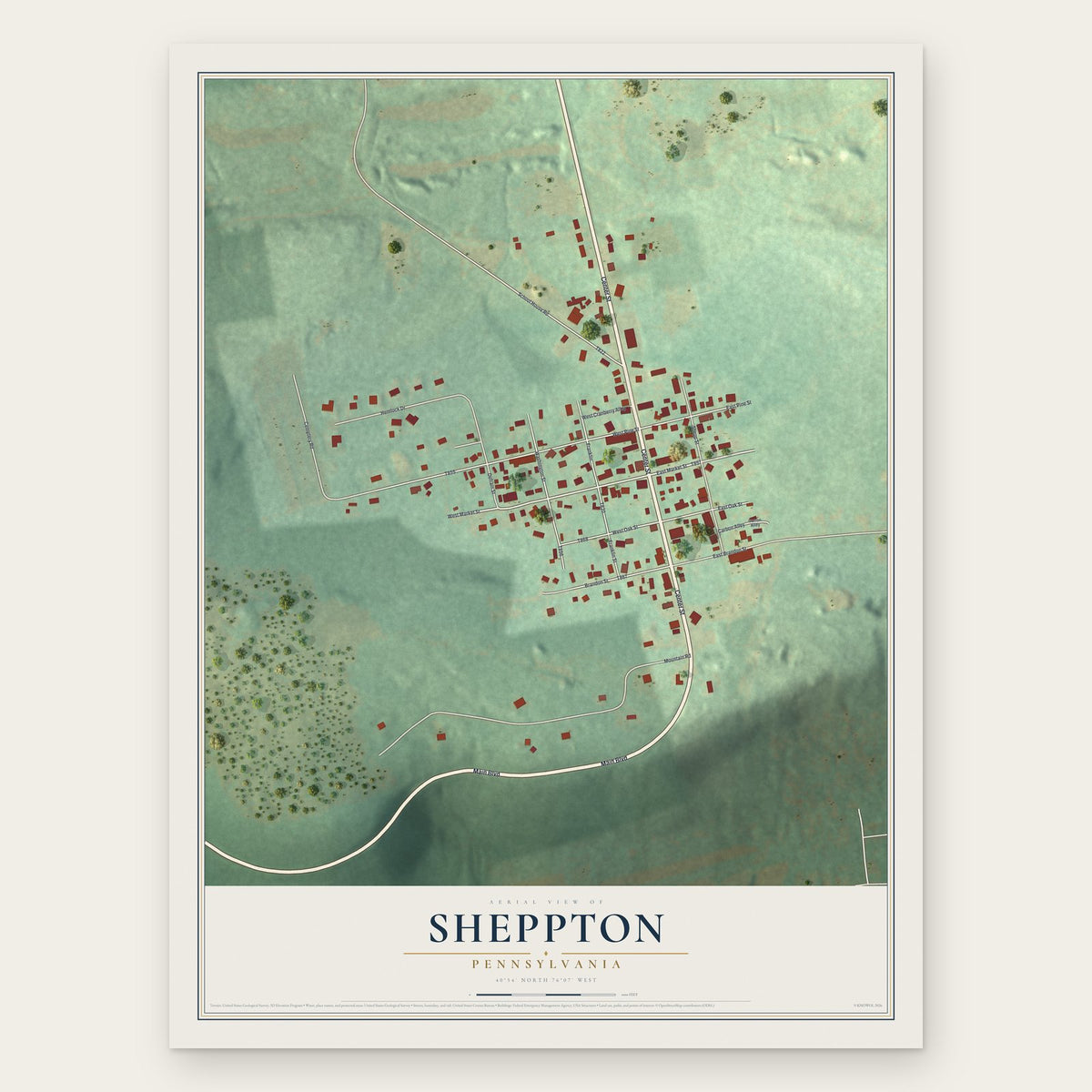 Sheppton, Pennsylvania map print, the full design