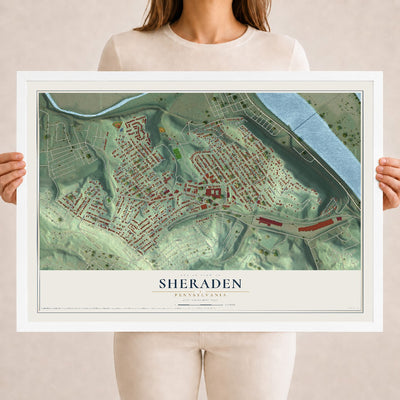 Map of Sheraden, Pennsylvania, 18 x 24 inch print in a white wood frame