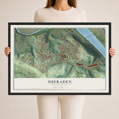 Map of Sheraden, Pennsylvania, 24 x 36 inch print in a black wood frame