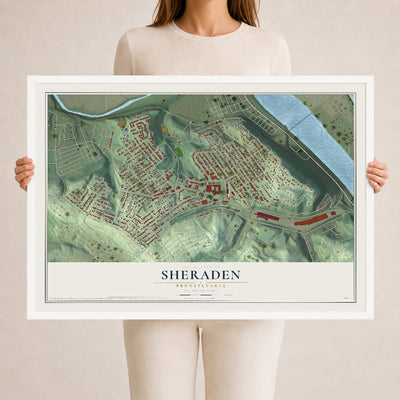 Map of Sheraden, Pennsylvania, 24 x 36 inch print in a white wood frame