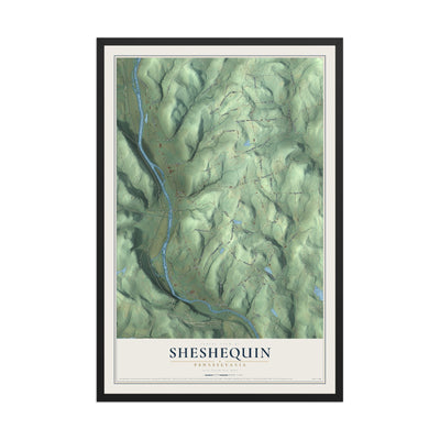 Map of Sheshequin, Pennsylvania, 12 x 18 inch print in a black wood frame
