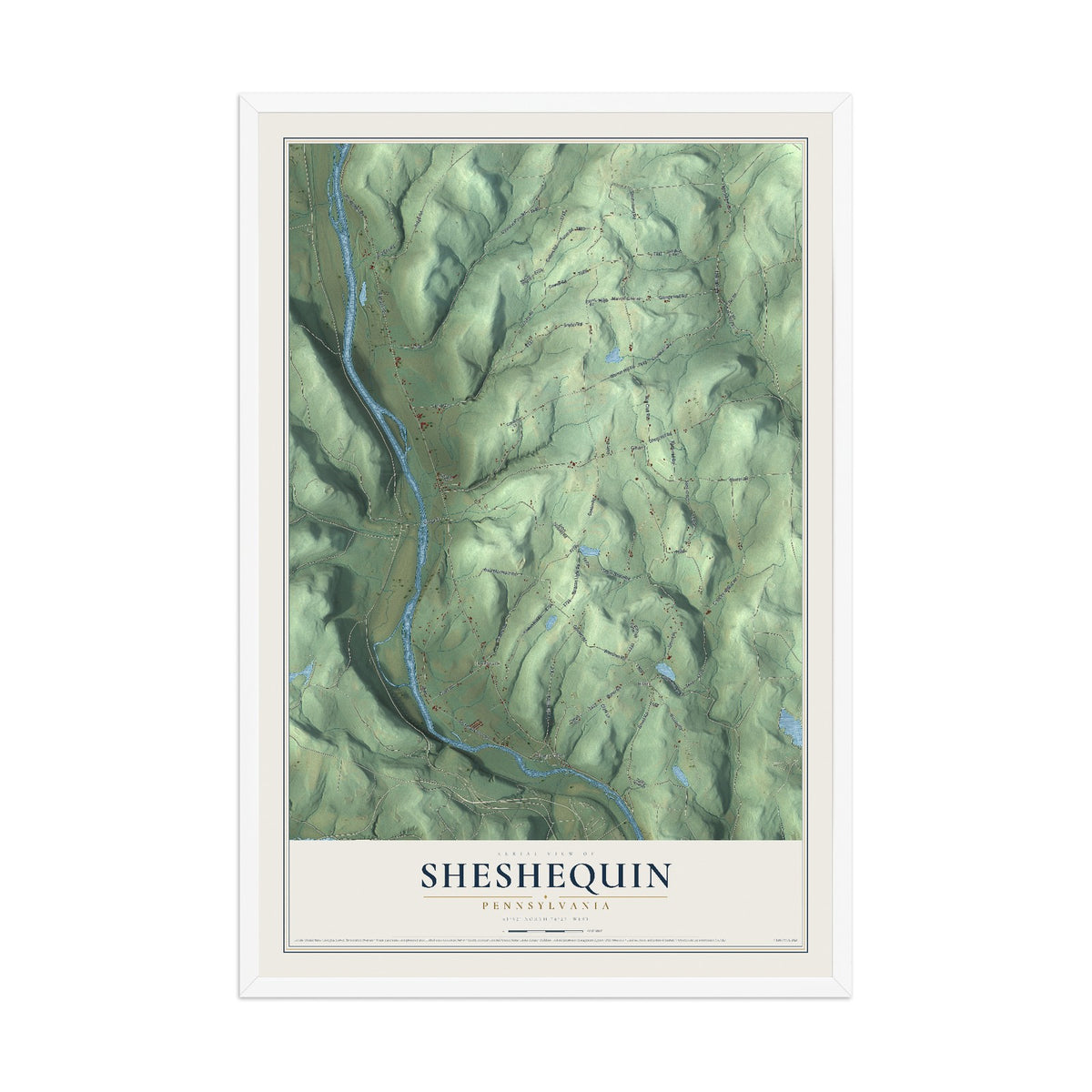 Map of Sheshequin, Pennsylvania, 12 x 18 inch print in a white wood frame