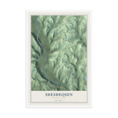 Map of Sheshequin, Pennsylvania, 12 x 18 inch print in a white wood frame