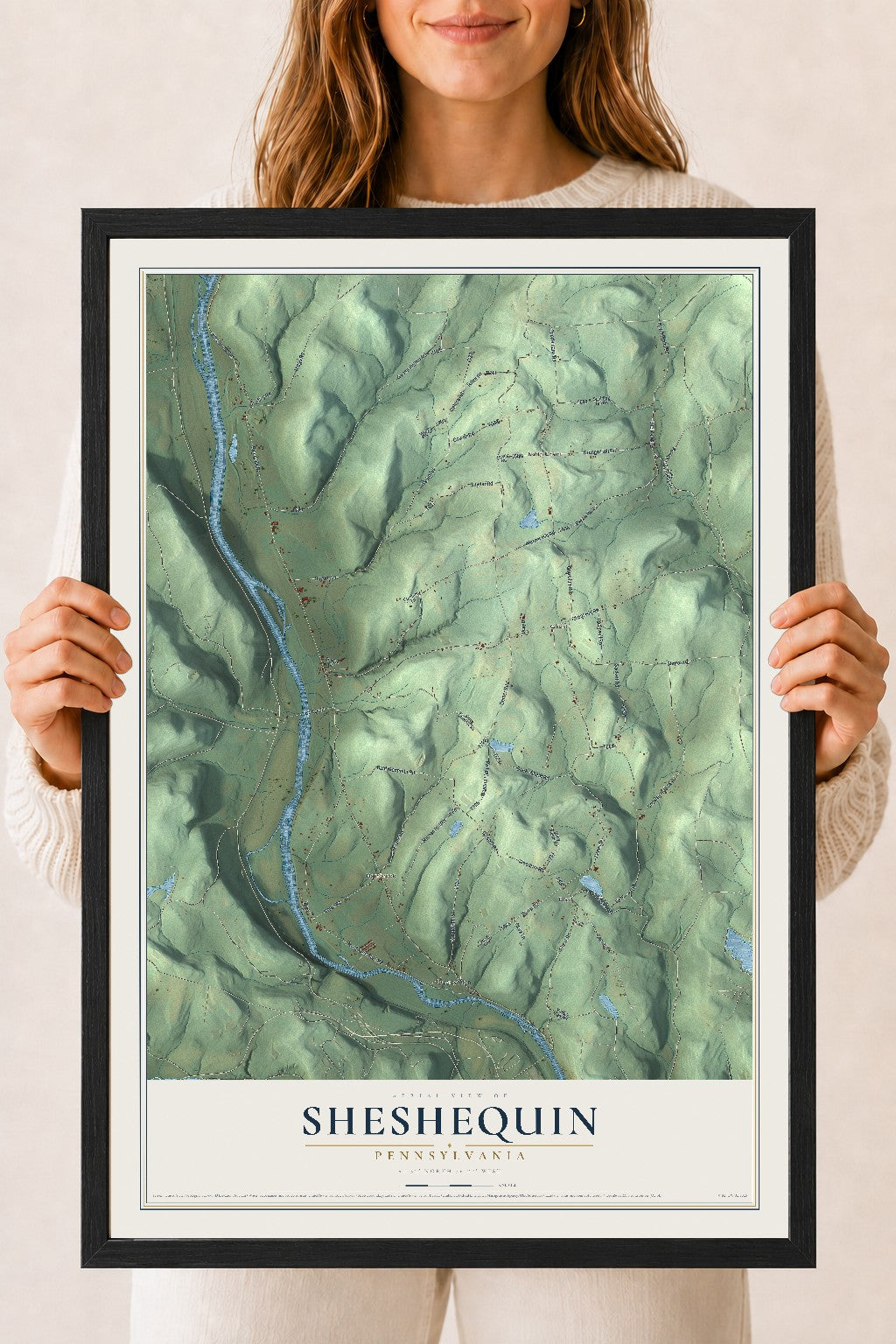 Map of Sheshequin, Pennsylvania, 18 x 24 inch print in a black wood frame