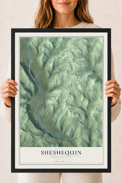 Map of Sheshequin, Pennsylvania, 18 x 24 inch print in a black wood frame