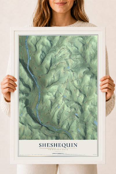 Map of Sheshequin, Pennsylvania, 18 x 24 inch print in a white wood frame