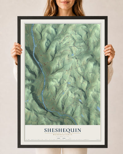 Map of Sheshequin, Pennsylvania, 24 x 36 inch print in a black wood frame