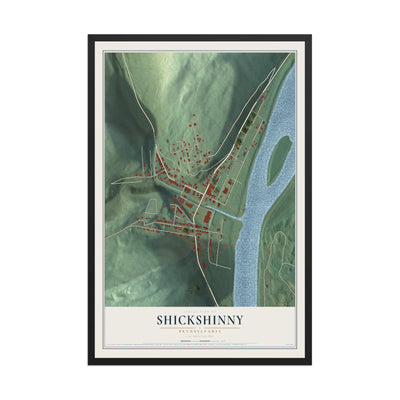Map of Shickshinny, Pennsylvania, 12 x 18 inch print in a black wood frame