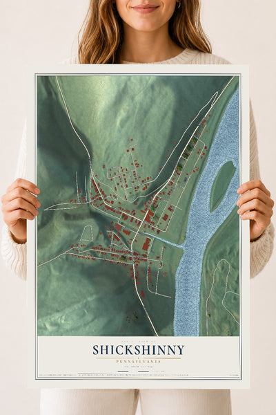 Map of Shickshinny, Pennsylvania, 18 x 24 inch unframed archival matte print