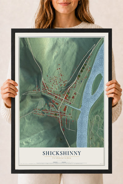 Map of Shickshinny, Pennsylvania, 18 x 24 inch print in a black wood frame