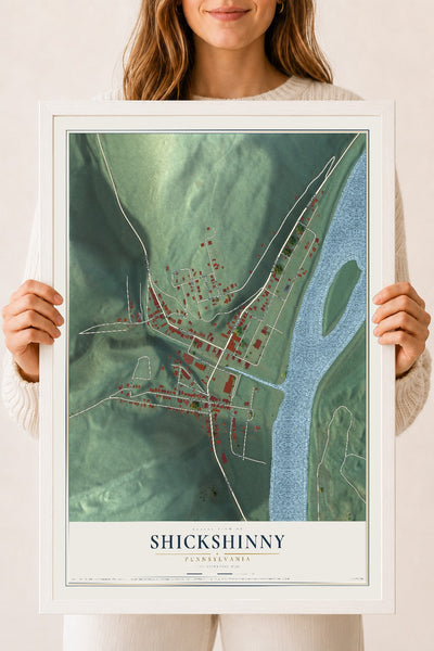 Map of Shickshinny, Pennsylvania, 18 x 24 inch print in a white wood frame