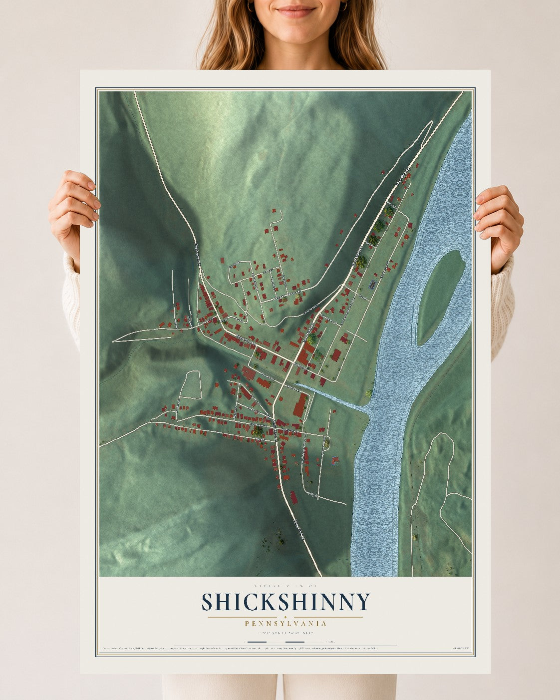 Map of Shickshinny, Pennsylvania, 24 x 36 inch unframed archival matte print
