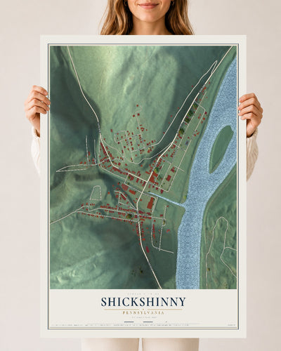 Map of Shickshinny, Pennsylvania, 24 x 36 inch unframed archival matte print