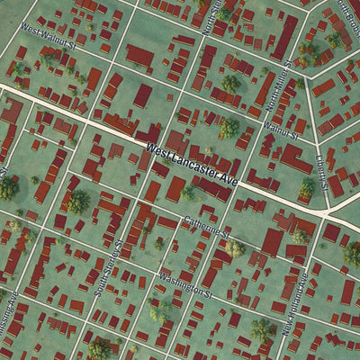 Close-up of the map of Shillington, Pennsylvania print showing street and building detail