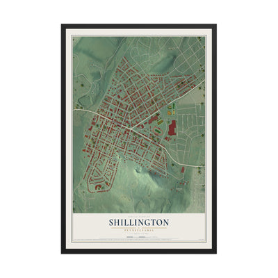 Map of Shillington, Pennsylvania, 12 x 18 inch print in a black wood frame