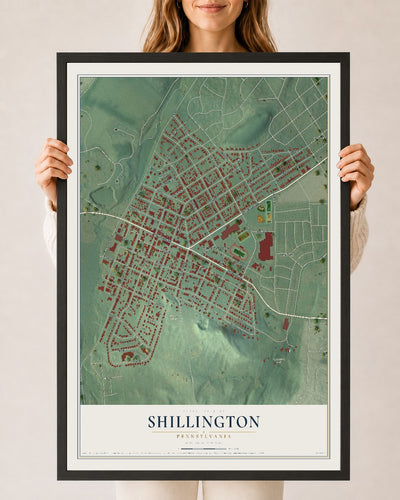Map of Shillington, Pennsylvania, 24 x 36 inch print in a black wood frame