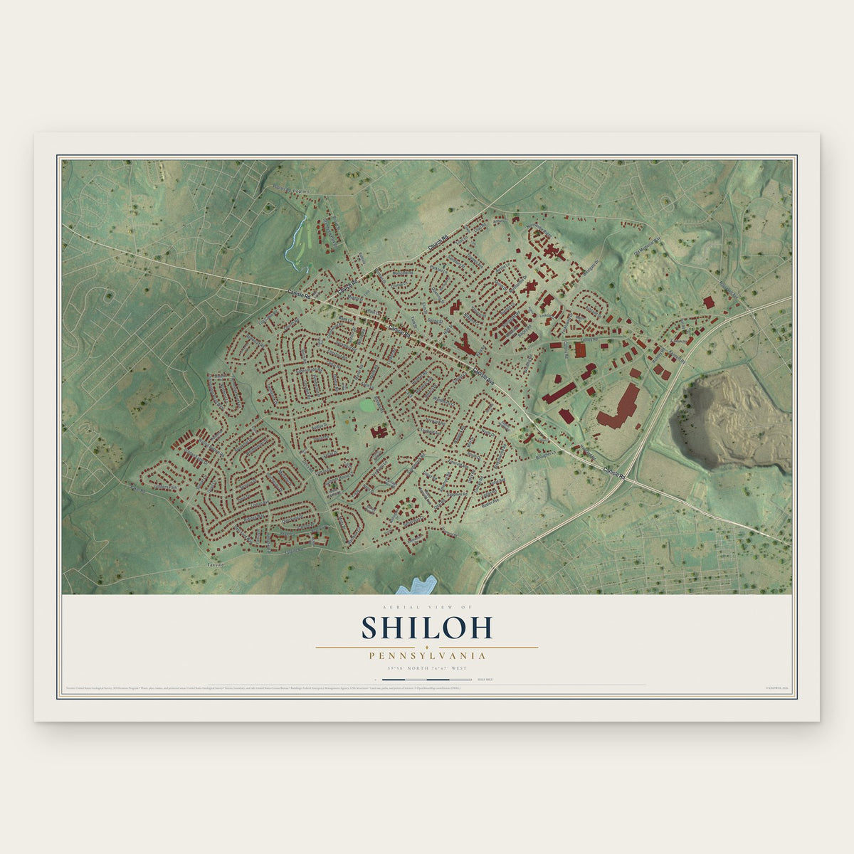 Shiloh, Pennsylvania map print, the full design