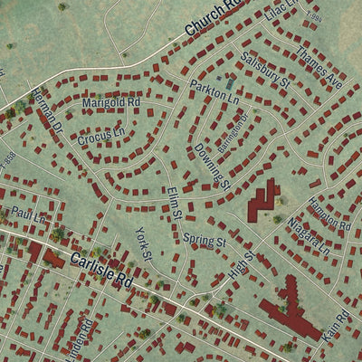 Close-up of the map of Shiloh, Pennsylvania print showing street and building detail
