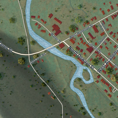Second close-up of the map of Shinglehouse, Pennsylvania print showing more streets and buildings