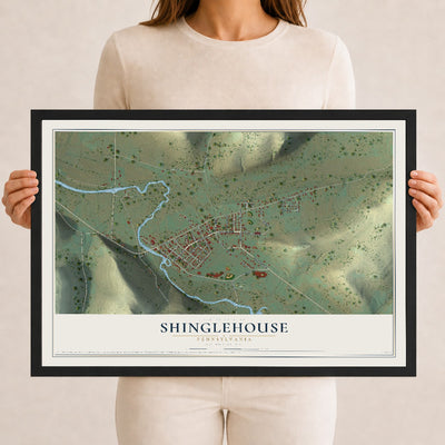 Map of Shinglehouse, Pennsylvania, 12 x 18 inch print in a black wood frame