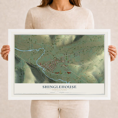 Map of Shinglehouse, Pennsylvania, 12 x 18 inch print in a white wood frame