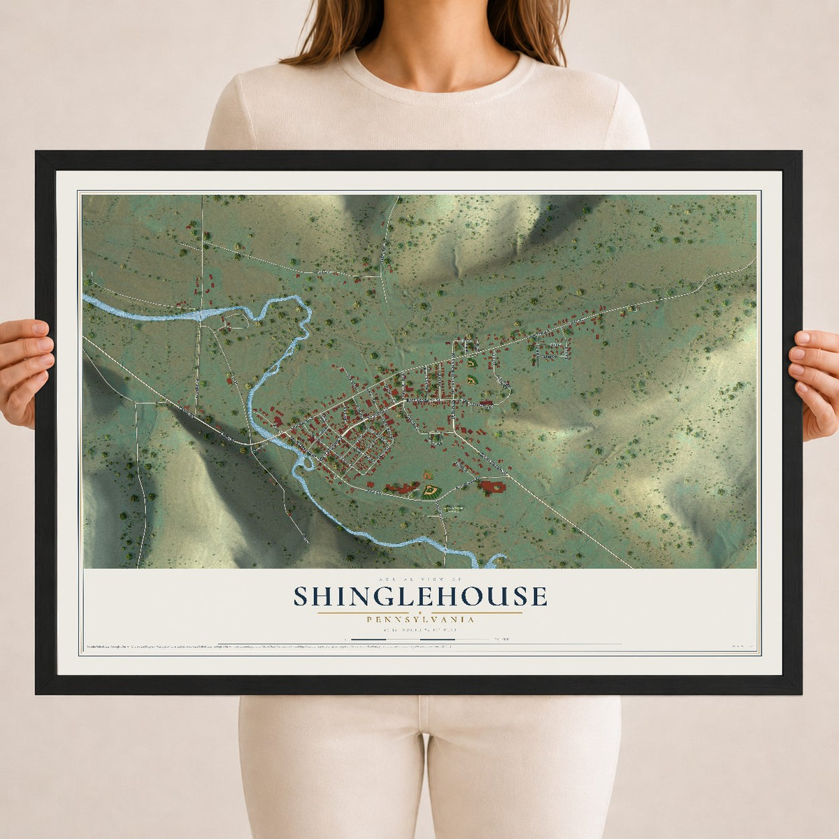 Map of Shinglehouse, Pennsylvania, 18 x 24 inch print in a black wood frame