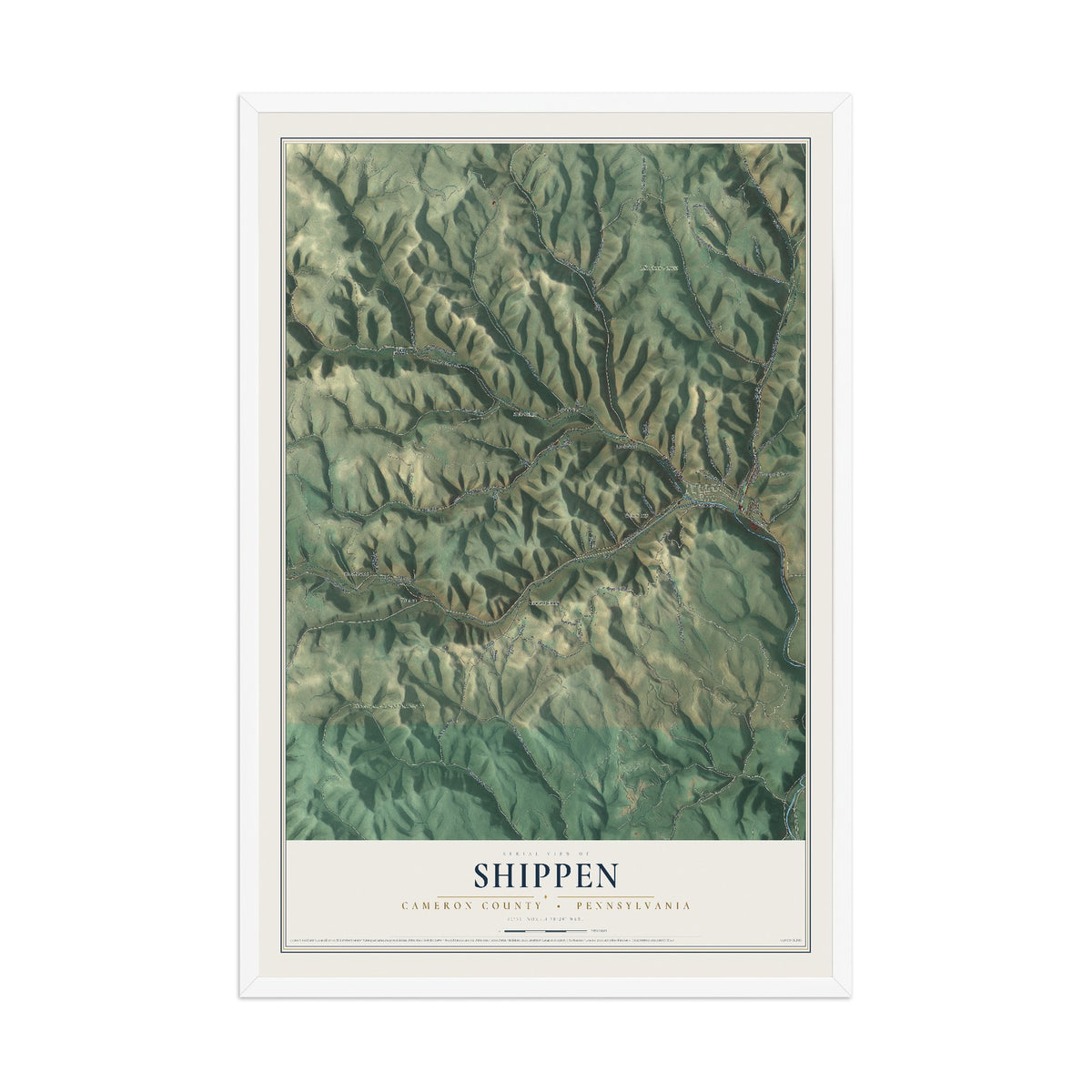 Map of Shippen, Cameron County, Pennsylvania, 12 x 18 inch print in a white wood frame