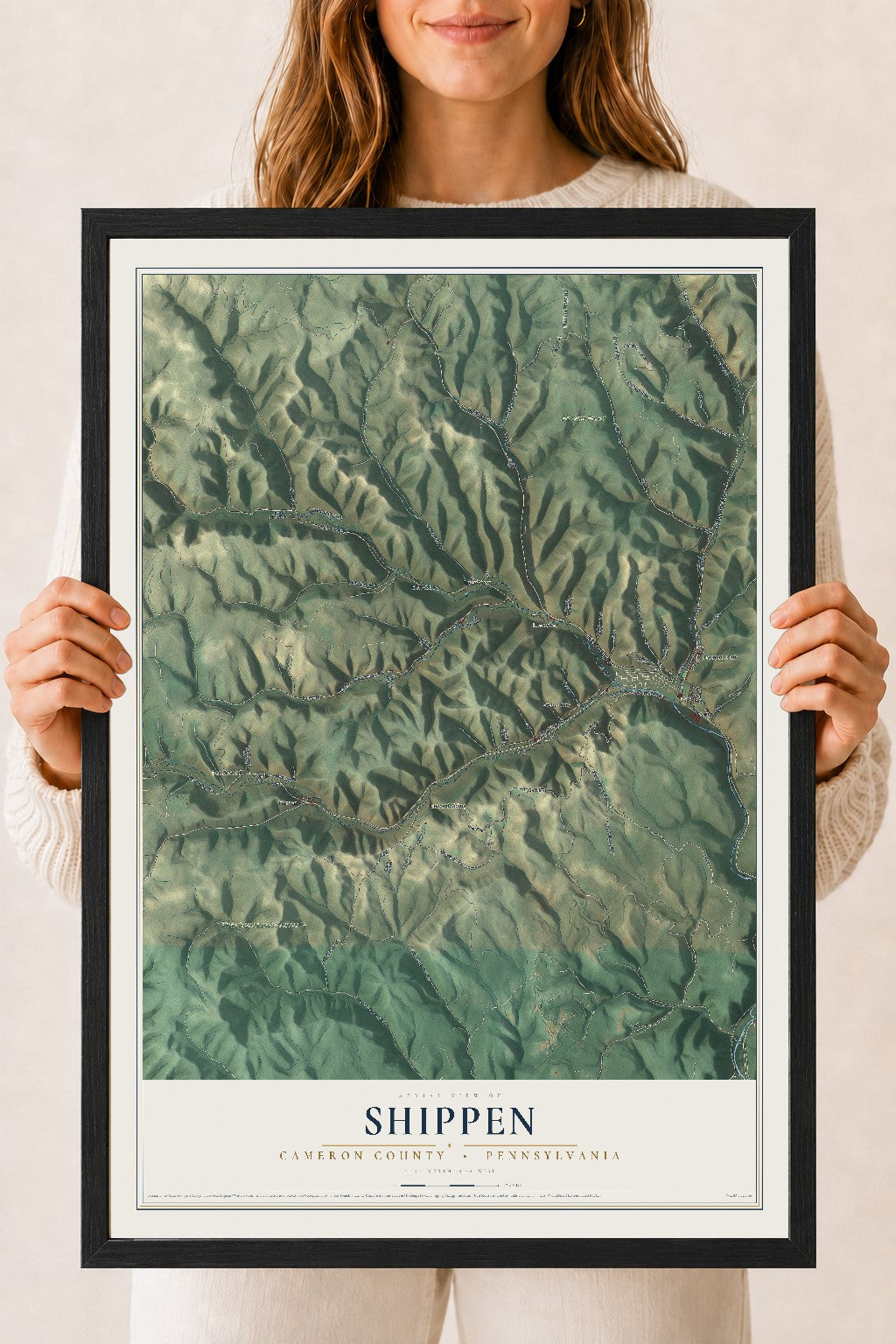 Map of Shippen, Cameron County, Pennsylvania, 18 x 24 inch print in a black wood frame