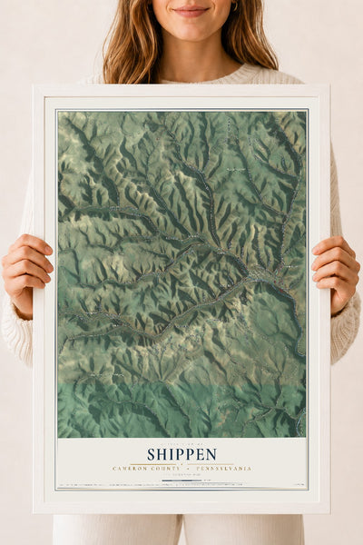 Map of Shippen, Cameron County, Pennsylvania, 18 x 24 inch print in a white wood frame