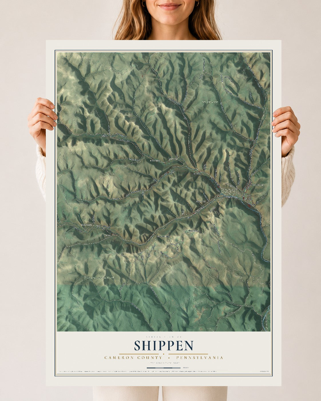 Map of Shippen, Cameron County, Pennsylvania, 24 x 36 inch unframed archival matte print