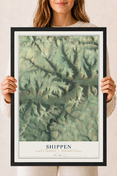 Map of Shippen, Tioga County, Pennsylvania, 18 x 24 inch print in a black wood frame