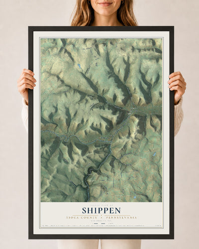 Map of Shippen, Tioga County, Pennsylvania, 24 x 36 inch print in a black wood frame