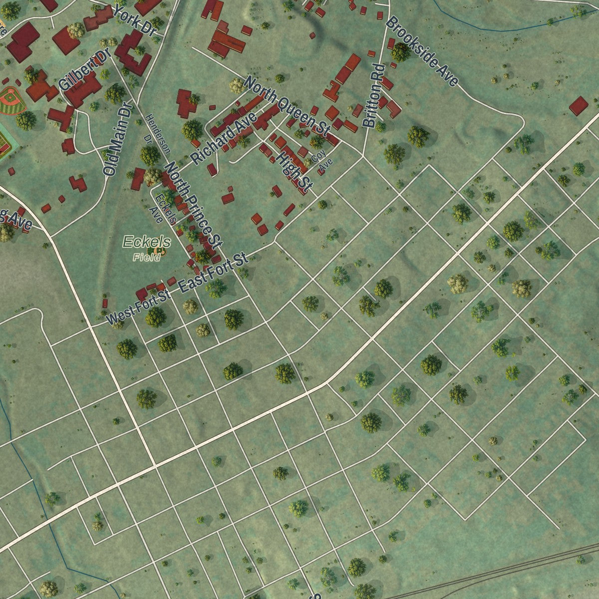 Close-up of the map of Shippensburg, Cumberland County, Pennsylvania print showing street and building detail
