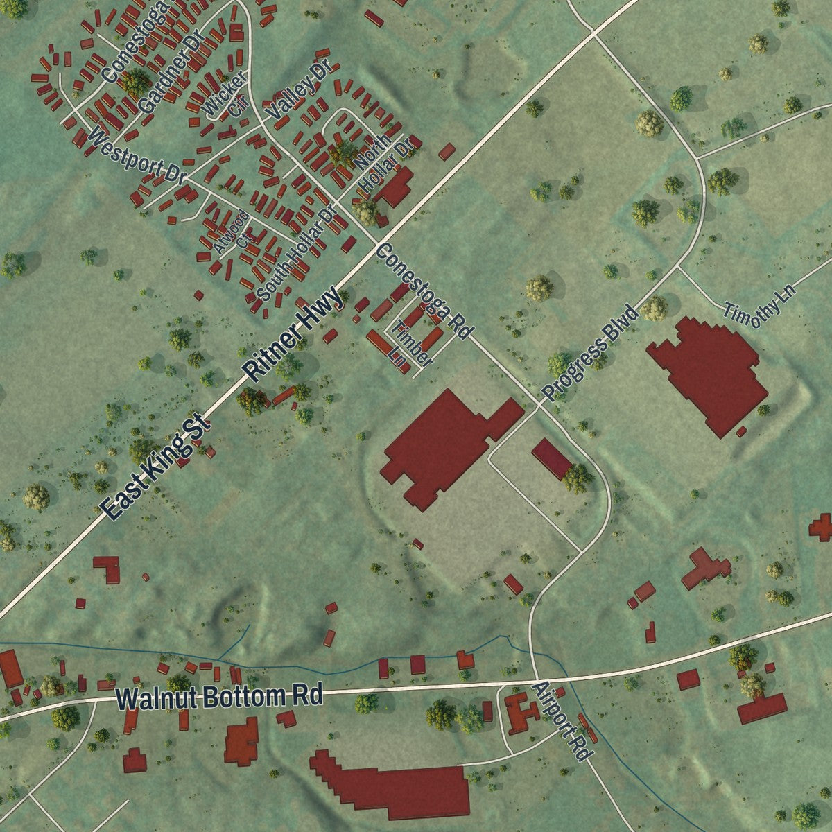Second close-up of the map of Shippensburg, Cumberland County, Pennsylvania print showing more streets and buildings