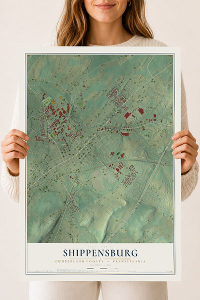 Map of Shippensburg, Cumberland County, Pennsylvania, 18 x 24 inch unframed archival matte print