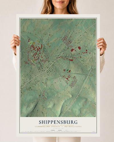 Map of Shippensburg, Cumberland County, Pennsylvania, 24 x 36 inch unframed archival matte print