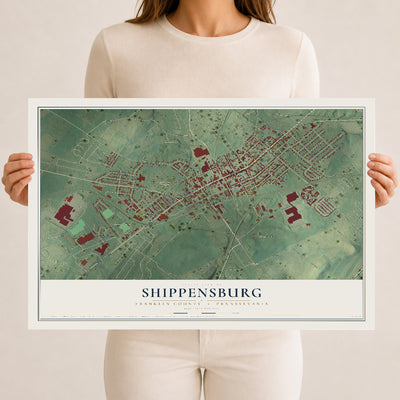 Map of Shippensburg, Franklin County, Pennsylvania, 12 x 18 inch unframed archival matte print