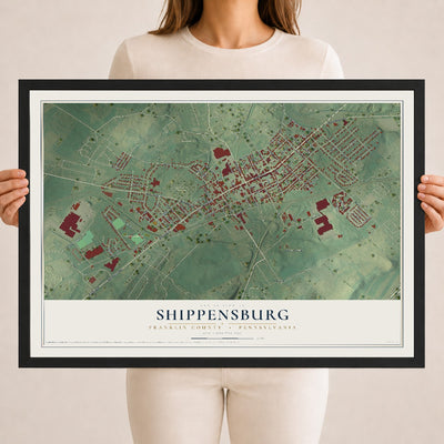 Map of Shippensburg, Franklin County, Pennsylvania, 18 x 24 inch print in a black wood frame