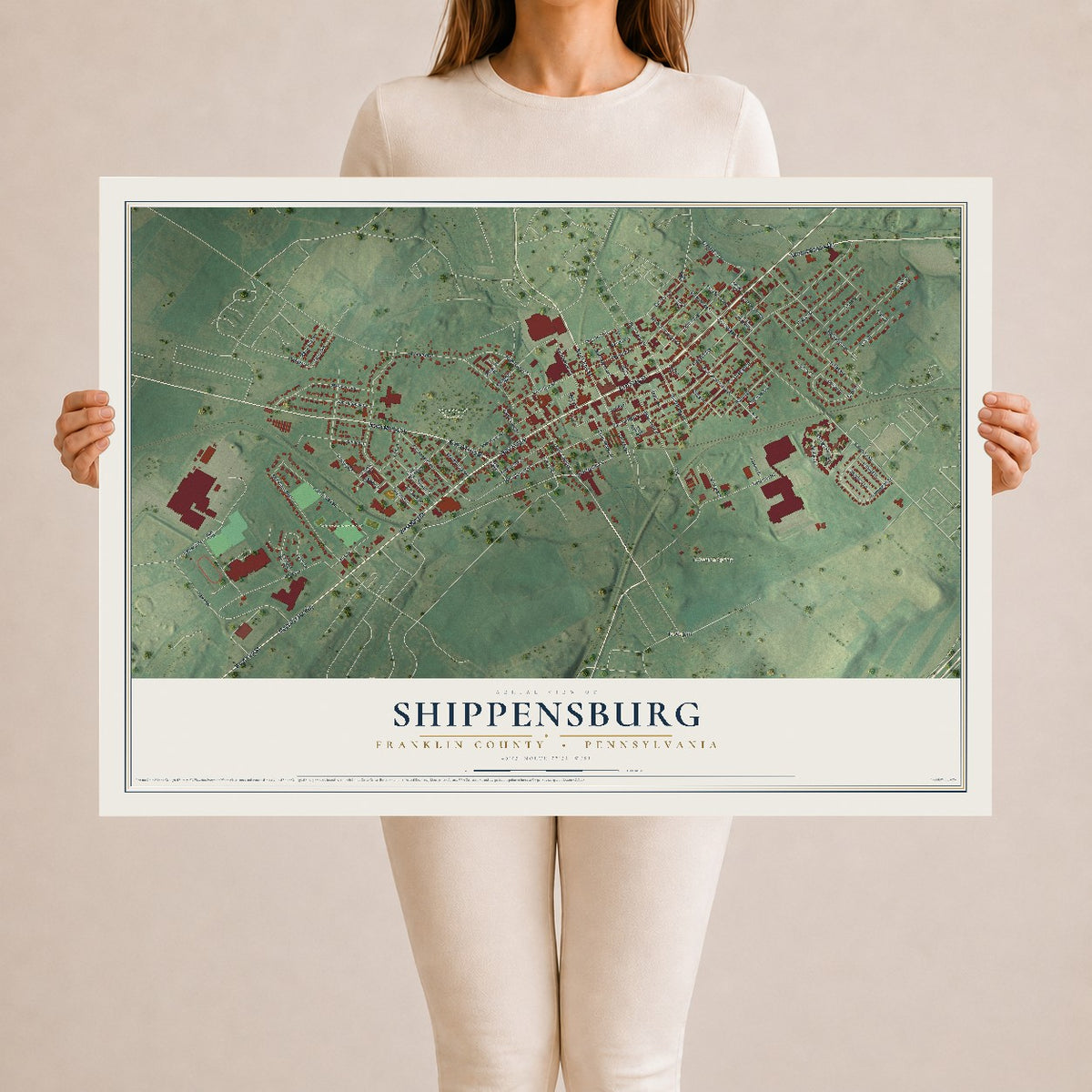 Map of Shippensburg, Franklin County, Pennsylvania, 24 x 36 inch unframed archival matte print