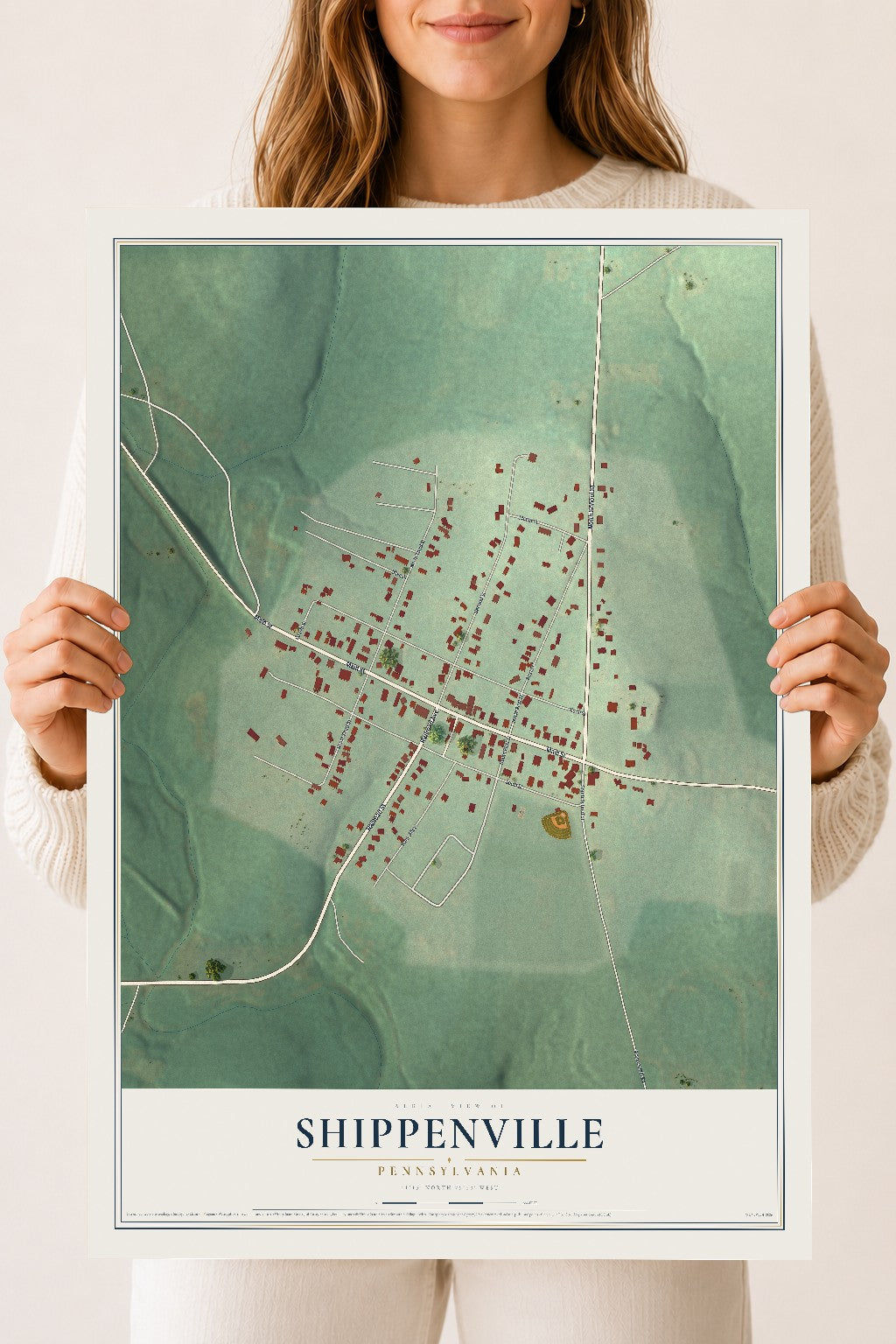 Map of Shippenville, Pennsylvania, 18 x 24 inch unframed archival matte print