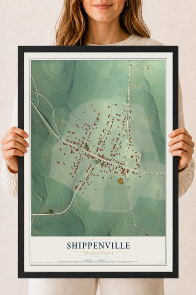 Map of Shippenville, Pennsylvania, 18 x 24 inch print in a black wood frame