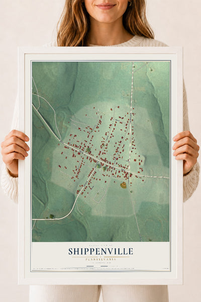 Map of Shippenville, Pennsylvania, 18 x 24 inch print in a white wood frame