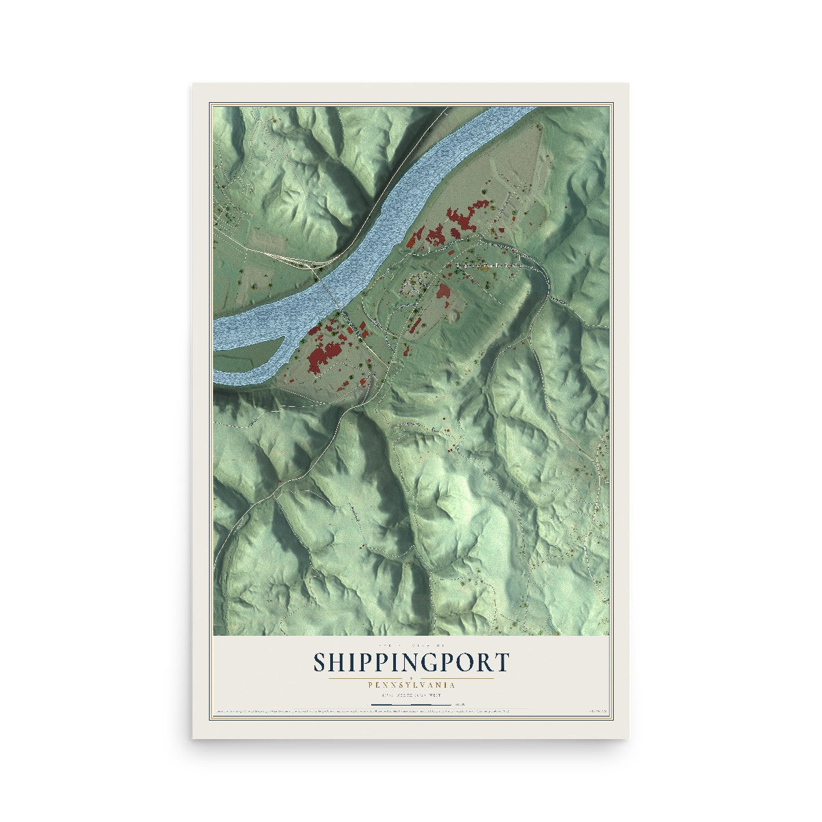 Map of Shippingport, Pennsylvania, 12 x 18 inch unframed archival matte print