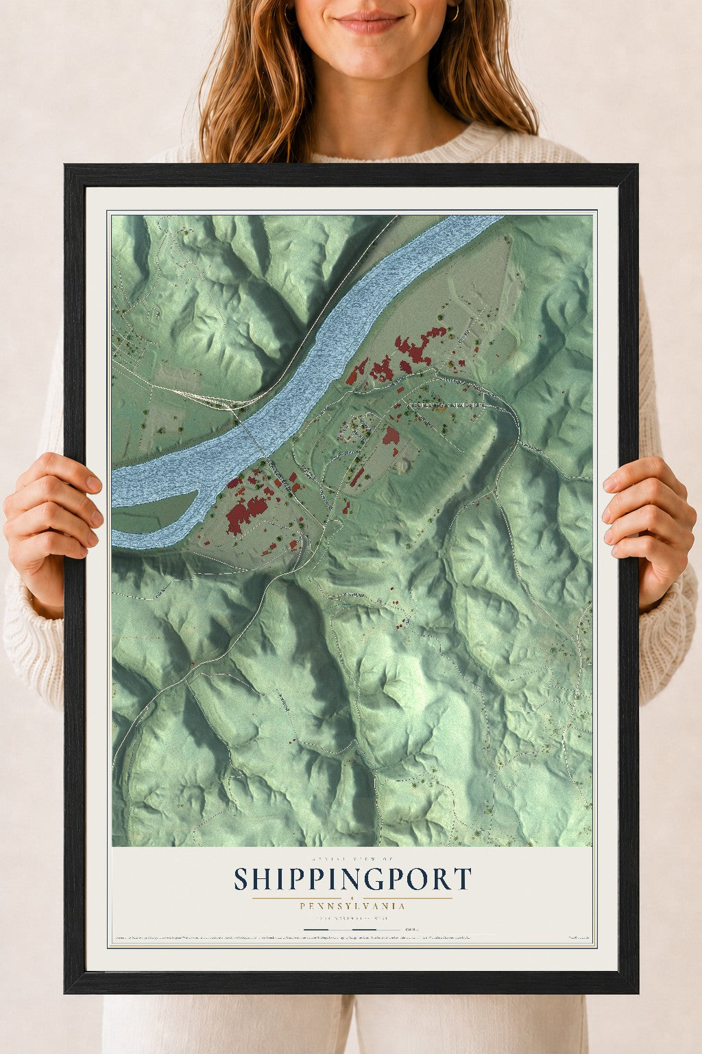 Map of Shippingport, Pennsylvania, 18 x 24 inch print in a black wood frame