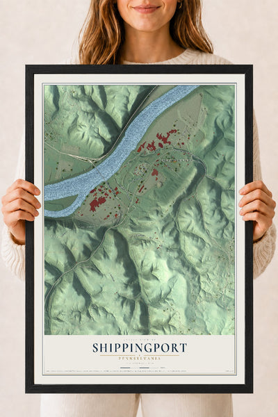 Map of Shippingport, Pennsylvania, 18 x 24 inch print in a black wood frame