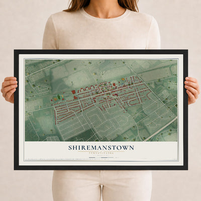 Map of Shiremanstown, Pennsylvania, 12 x 18 inch print in a black wood frame