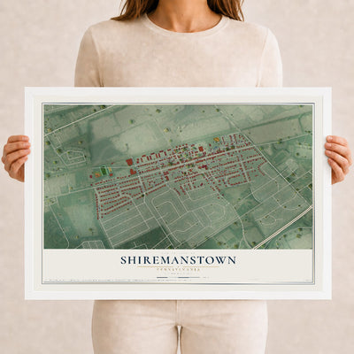 Map of Shiremanstown, Pennsylvania, 12 x 18 inch print in a white wood frame
