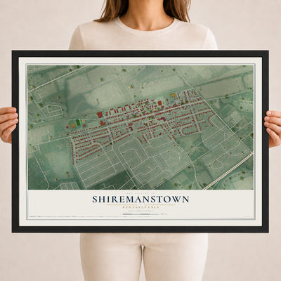 Map of Shiremanstown, Pennsylvania, 18 x 24 inch print in a black wood frame